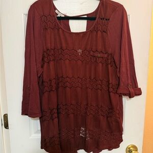 Maurices Maroon Lace Accent Blouse